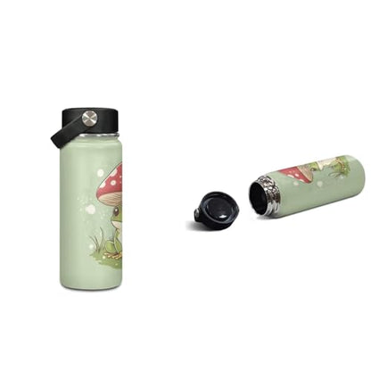 ZOUTAIRONG School Bag Set and Durable Thermos Two Piece Backpack Set Mini Water Up and School Bags with 2 Side Pockets, Frog Mushroom Print - color: Frog Mushroom