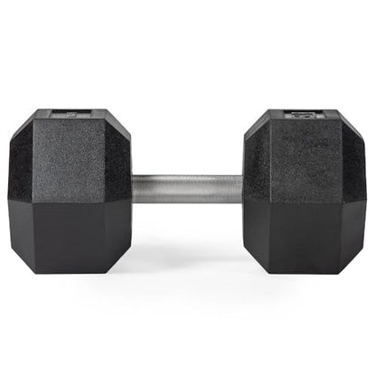 Titan Fitness 75 LB Pair Free Weights, Black Rubber Coated Hex Dumbbell, Straight Stainless Steel Handle, Strength Training, Full Body Workout