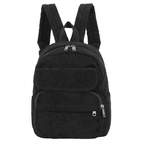 Corduroy Backpack Mini Travel Rucksack Casual Daypack Capacity Book Bag Laptop Bag for Women Men, Black - color: I08040-black