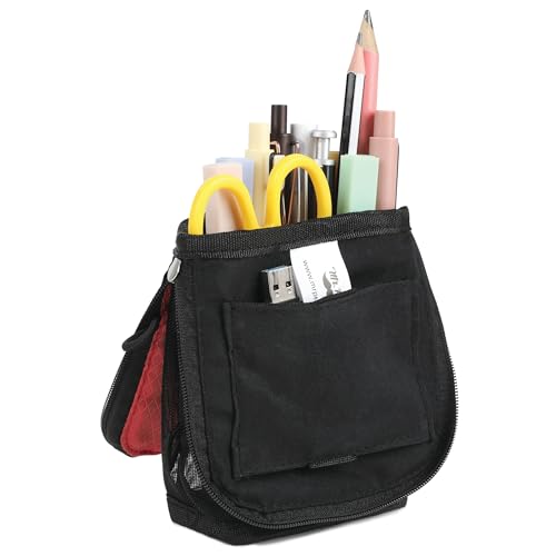 Mr. Pen- Standing Pencil Case Pouch, Sit & Lay Mesh-View Design, Black & Red, Interior Pocket & 2 Elastic Binder Loops, Cute Pencil Case for Girls and Boys - color: Black & Red
