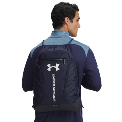 Under Armour Unisex Hustle Sackpack, (410) Midnight Navy/Midnight Navy/Metallic Silver, One Size Fits Most - color: (410) Midnight Navy / Midnight Navy / Metallic Silver