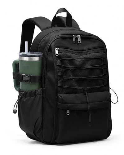Black Backpack for Men Women, Lightweight Basic Bookbag for Teens Boys and Girls, Causal Daypack Travel Carry on Backpack fits 15.6 Inch Laptop - color: O-black
