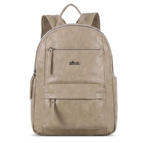 ZOCAI Large Leather Backpack Purse for Women – Vegan Retro Leather Travel Backpack for Women with Compartment, Multiple Pockets Roomy Large Capacity Daypack for Work Traveling. - color: Apricot