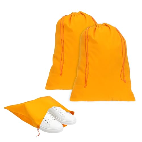 Cloth Shoe Bags for Travel, Flannel Pouch with Drawstring Closure Washable Breathable Cotton Fabric, 15.8x11.8" & 2 Pcs & Orange- Fit for (Men Women/Luggage/Storage) - color: Orange