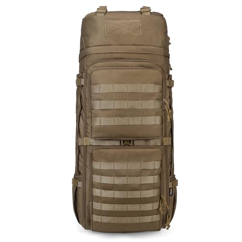 Mardingtop 75L Military Internal Frame Backpack for Men, Cordura Tactical Backpack with Recco for Snowboarding,Hiking,Camping - color: Khaki