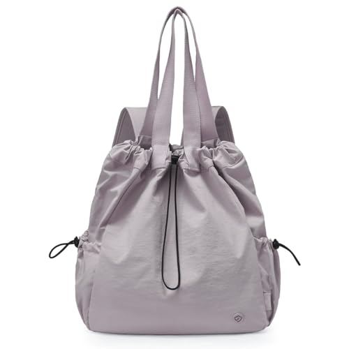 Casual Lightweight Small Backpack For Women 14.5 Inch Durable Drawstring Dual Use Travel Daypack - color: Light Purple