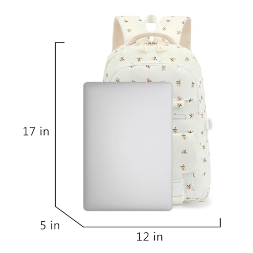 Kids High Middle School Backpack for Girls 5-12 Kawaii Travel Flower Bookbag,Beige Flower - color: Beige Flower