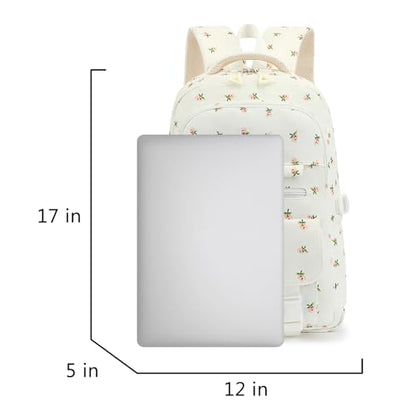 Kids High Middle School Backpack for Girls 5-12 Kawaii Travel Flower Bookbag,Beige Flower - color: Beige Flower