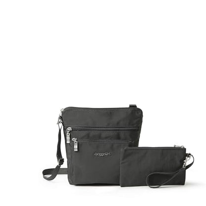 Baggallini Pocket Crossbody Bags for Women 8x8 Small Lightweight Durable Water-resistant Travel Purse W/Rfid - color: Charcoal