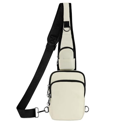 Anti-Theft Crossbody Sling Bag, RFID Blocking, Zipper Lock, Small - color: Beige
