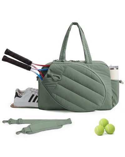 BAGSMART Tennis Gym Bag for Women, Tennis Backpack Holds 2 Rackets with Shoe Compartment, 15.6" Laptop Gym Backpacks for Court, Off-work, Everyday & Overnight Weekend - color: L-Smoke Green, size: Tennis Gym Bag