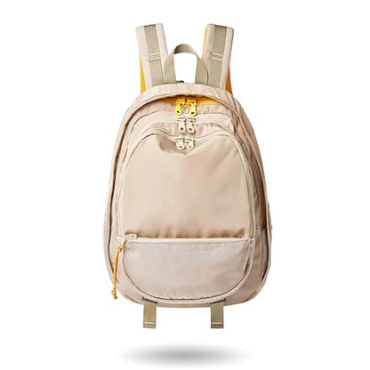 Casual Canvas Backpack for Women Large Capacity Vintage Campus Daypack and Travel Backpack (Beige)