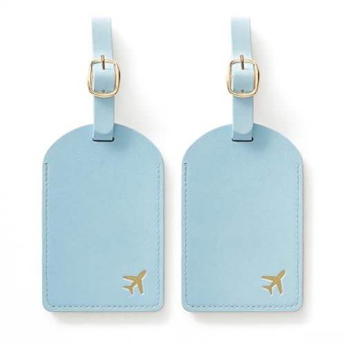 Luggage Tags for Suitcases, PU Leather Travel Tags for Luggage. (Sky Blue) - color: Light Blue