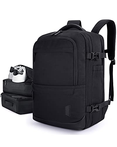 BAGSMART 40L Black Travel Laptop Backpack with Packing Cubes and Shoe Bag - color: Obsidian Black