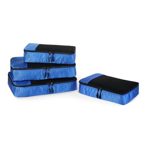 Amazon Essentials 4-Piece Packing Cubes Travel Accessories Set, Space-Saving Luggage Organizer with Double Zipper, Mesh Top, 2 Medium/2 Large, Blue (Previously Amazon Basics) - color: Blue, size: 2 x Large, 2 x Medium