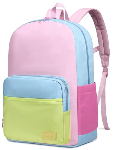 VASCHY School Backpacks, Lightweight Bookbag Schoolbag for Girls Casual Basic Simple Daypack Pastel Colorblock - color: Pastel Colorblock