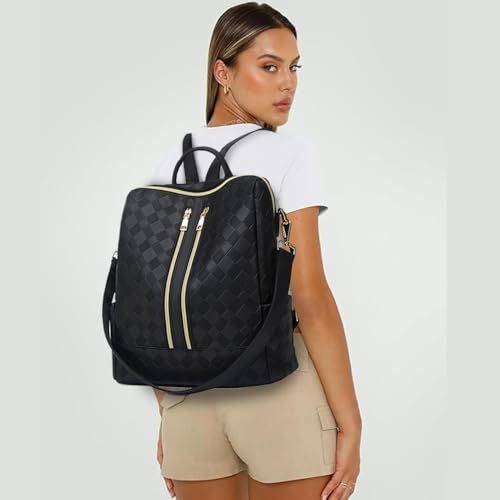 Makes Backpack Purse for Women PU Leather Travel Satchel Handbag Convertible Design Bag with Purse 2 Piece - color: Black Square