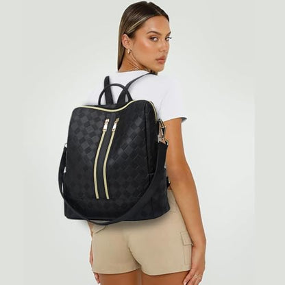 Makes Backpack Purse for Women PU Leather Travel Satchel Handbag Convertible Design Bag with Purse 2 Piece - color: Black Square