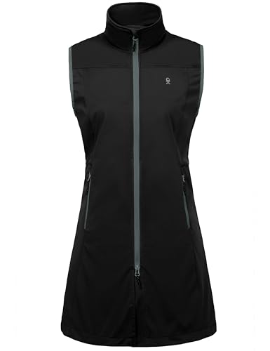 Little Donkey Andy Women's Lightweight Softshell Vest, Windproof Sleeveless Jacket for Running Hiking Travel - color: Black-long, size: XX-Large