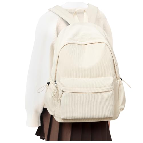 Corduroy Backpack for Women Men Cute College Backapck Aesthetic Backpack Preppy Backpacks Laptop Bags Women Commuter Back Pack Travel Backapck Casual Work Daypack Rucksacks Beige - color: A2-beige