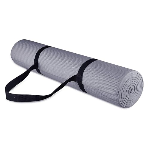 Fitvids All Purpose 1/4-Inch High Density Anti-Tear Exercise Yoga Mat with Carrying Strap, Multiple Colors - color: Gray