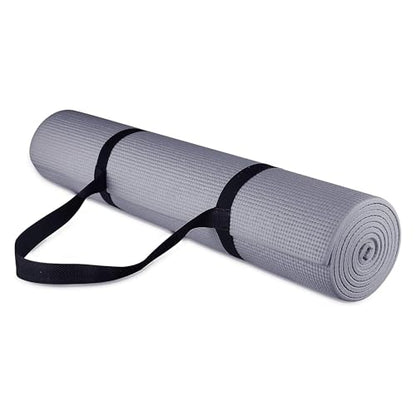 Fitvids All Purpose 1/4-Inch High Density Anti-Tear Exercise Yoga Mat with Carrying Strap, Multiple Colors - color: Gray