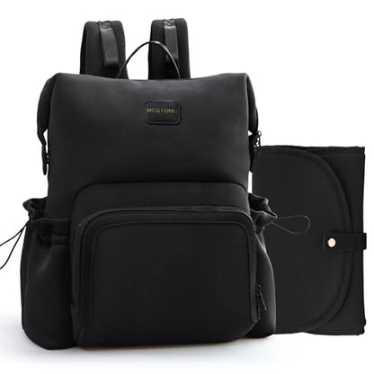 miss fong Diaper Bag Backpack - Baby Diaper Bag Neoprene Bag Large Capacity Neoprene Backpack with Diaper Changing Pad Pañaleras Para Bebe Baby Backpack with 12 Pockets for Mom & Dad -Black - color: Black