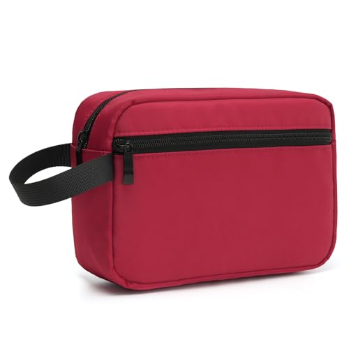 Travel Hanging Toiletry Bag with Carry Handle - Water-Resistant Small Cosmetic Organizer for Men & Women, Makeup, Shaving Kit, Gym & Travel Essentials (Burgundy) - color: Burgundy