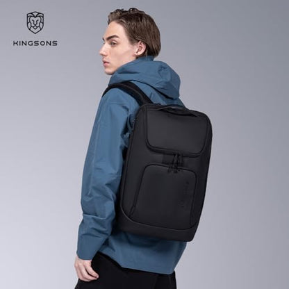 Kingsons Travel Backpack for Men, 19L Black Business Backpack with 15.6 Inch Laptop Compartment, Waterproof Polyester College Bookbag, Luggage Sleeve for Travel & Work - color: Ks24001-1