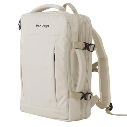 Travel Backpack, Expandable Large Capacity Business Work, Water Repellent Carry On Daypack with USB Charging Port, Fit 17 Inch Laptop, Bag for Men and Women, Beige - color: Beige