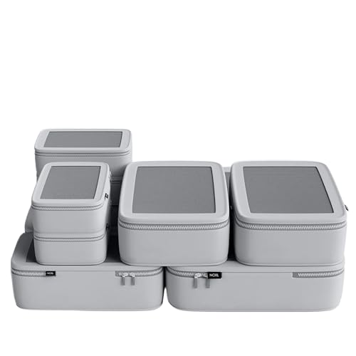 NOBL Travel Compressible Packing Cubes Set, 6 Pieces Travel Packing Organizers, Compression Luggage Cubes for Suitcases & Carry On, Space Saving (XXS, XS, S, M, L, XL) - Silver - color: Silver