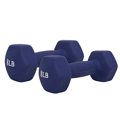 Sunny Health & Fitness Neoprene Coated Hex Shaped Dumbbell Non-Slip Fitness Weights for Home Gym Exercise, Full Body Workout Strength Building, Weight Loss, Sold in Pairs - Sizes - 2LB, 5LB, 8LB, 10LB - style: 8 Pounds