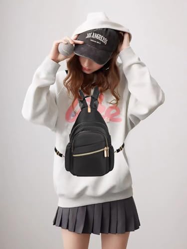 Xsecnua Small Crossbody Bag Convertible Mini Backpack for Women, Cross Body Sling Bag Sling Backpack for Travel Daypack - color: Black