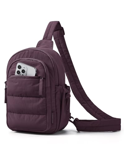 BAGSMART Small Sling Bag for Women, Puffer Crossbody Bag Purses Hobo Handbag Fanny Packs for Travel Hiking - color: Grape