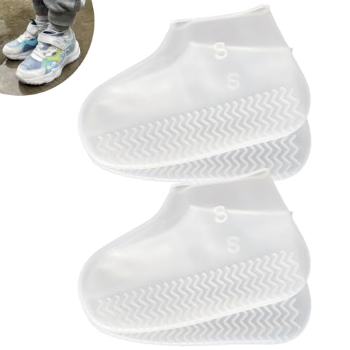 Waterproof Shoe Covers 2 Pairs,Rain Shoe Covers Reusable Silicone Non Slip Shoe Covers for Outdoor,Rain Shoe Covers for Women and Men (Clear, Small) - color: Clear, size: S (Kids 3-5 year)