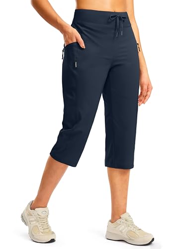 G Gradual Women's Capri Pants with 3 Zipper Pockets Lightweight Quick Dry Hiking Travel Capris Pants for Women Casual Summer - color: Navy, size: Small