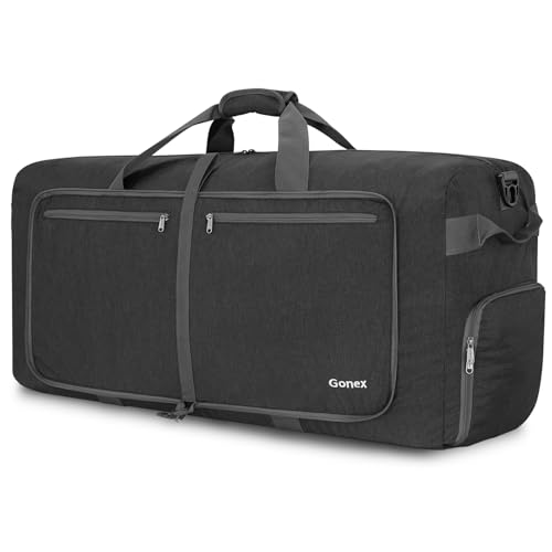 Gonex Large Foldable Travel Duffle Bag with Shoes Compartment, Packable Lightweight Water Repellent Duffel Bag for Camping Gym Weekender Bag - color: Dark Grey, size: 80L