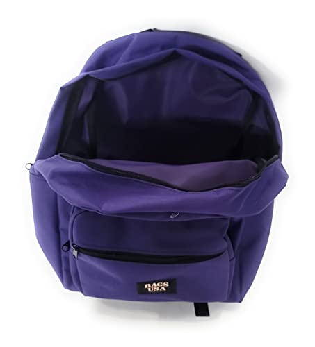 Backpack With Front Pockets, Made to carry Heavy Books,University Backpack With Padded Shoulder Straps Made in USA. (Purple)