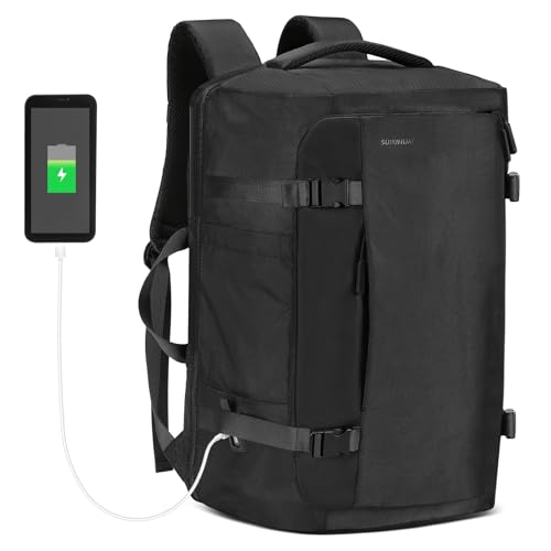 40L Travel Backpack, TSA Friendly Flight Approved Carry on Backpack for Men Women, Fits 17.3 Inch Laptop with USB-A&C Ports, Weekender Bag, Black - color: Black