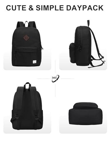 VASCHY Lightweight Backpack for School, Classic Basic Water Resistant Casual Daypack for Travel with Bottle Side Pockets (Black) - color: Classic Black