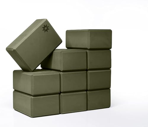 4" Yoga Block, 10 Pack Bulk EVA Foam Yoga Blocks, Firm and Supportive Yoga Brick, Balance Foam for Stretching, Pilates, and Workout, 4" x 6" x 9" - color: Olive