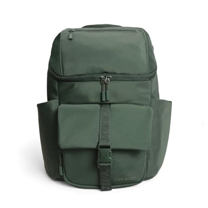 Itzy Ritzy Belong Bucket Backpack – Lightweight Diaper Bag Backpack Featuring 16 Pockets, Bucket Top Opening, Stroller Straps & Changing Pad – Organized and Stylish Everyday Family Backpack (Green) - color: Hunter Green