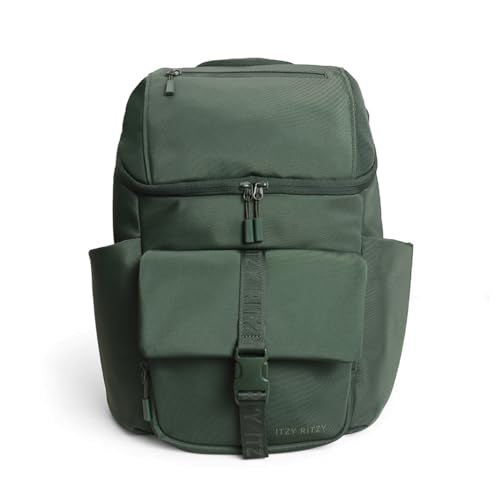 Itzy Ritzy Belong Bucket Backpack – Lightweight Diaper Bag Backpack Featuring 16 Pockets, Bucket Top Opening, Stroller Straps & Changing Pad – Organized and Stylish Everyday Family Backpack (Green) - color: Hunter Green