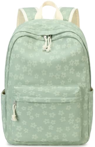 LEDAOU Backpack for Teen Girls Lightweight Kids Bookbag for Elementary Middle High School College Women Laptop Casual Daypack (Green Flowers) - color: Green Flowers