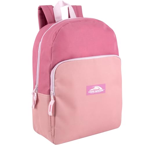 Trail maker 15 Inch Backpack for Girls, Preschool, Elementary & Middle School Students – Spacious Bookbag with Large Front Pocket, Adjustable Straps, Fits up to 13 Inch Laptop (Pink) - color: Pink