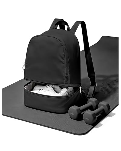 Small Gym Backpack for Women, Office-to-Gym Casual Daypack with Shoe Compartment, Lightweight Water Resistant Small-Size Bag, Clean Fit Style Work Backpack for Daily Use, Black - color: M1-black