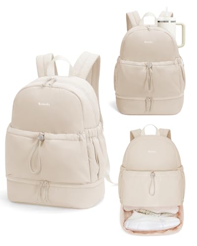 Ceneda Gym Backpack for Women, Cute Gym Bag with Shoe Compartment, Wet Pocket & Tumbler Strap, Puffer Dance Cheer Backpack - color: Beige, style: Puffer