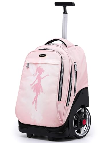 NEW TILAMI 19 inch Rolling Backpack Teens Rolling Backpack Cute Wheeled Laptop Backpack Bookbag Roller Travel Bag College, Flower Fairy (No USB interface) - color: Pink Flower Fairy