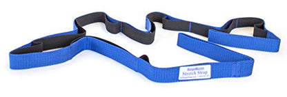 RangeMaster Stretch Strap with Exercise Guide│ Versatile Multi-Loop Strap Perfect for Yoga, Pilates, and Physical Therapy │ Portable │ Helps Improve Flexibility - color: Black & Blue