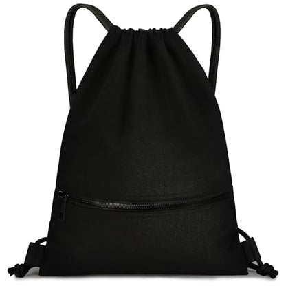 Water-Resistant String Bag for Women Men with Shoes Compartment and Zippered Pocket for Soccer, Basketball, Swim (Black, 16.5 * 19 inches) - color: Black